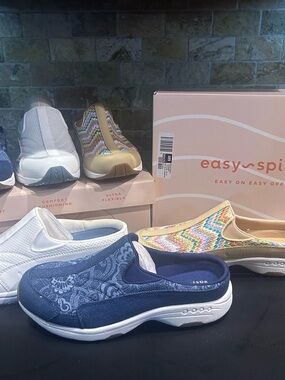 3 pair - navy, white, tan slip on easy spirt